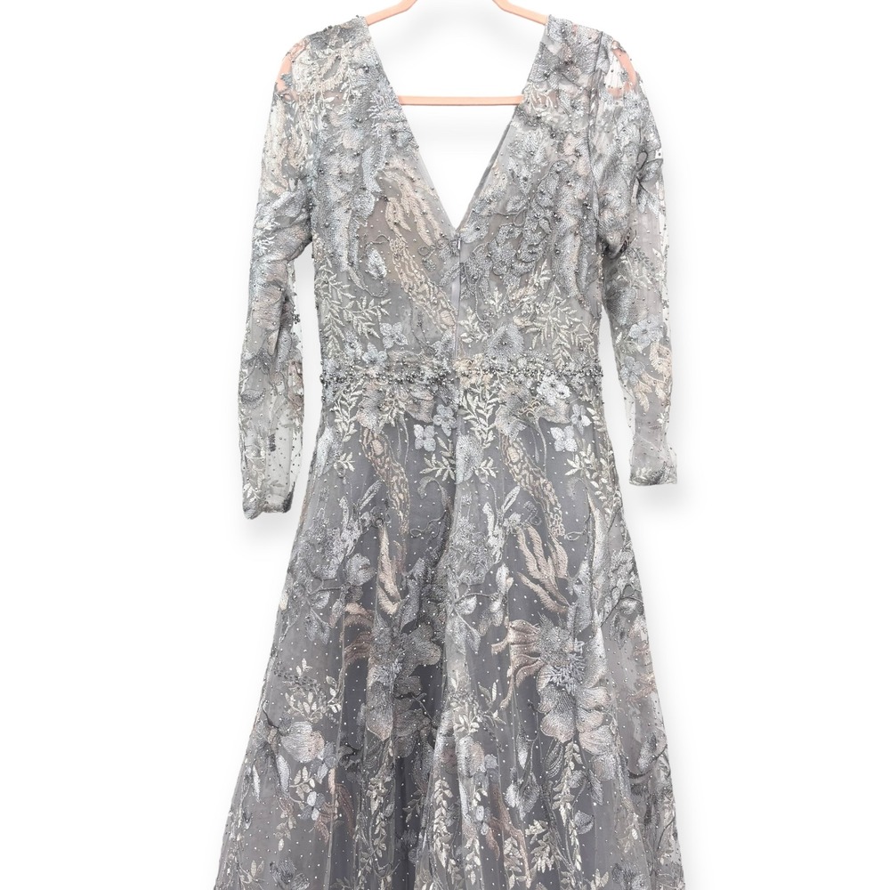 Mac Duggal NEW Gray Long Sleeve Beaded Applique Embroidered Gown $798 - Size 10‎ - Picture 10 of 14